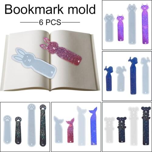 6PCS Bookmark Silicone Resin Mold DIY Pendant Jewelry Crystal Drop Cat Bear Making Resin Mold Jewelry Crafts Making Decorating