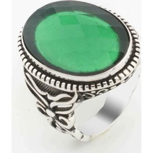 925 sterling Silver Green Zircon Stone Mens Ring
