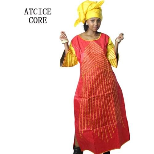 African dresses for women fashion design new african bazin embroidery design dress long dress with scarf two pcs one set A262