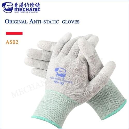 MECHANIC AS02 Anti-static Gloves Elasticity Non-Slip Finger PU coating Carbon Fiber Electronic Work Protective Gloves L/M size