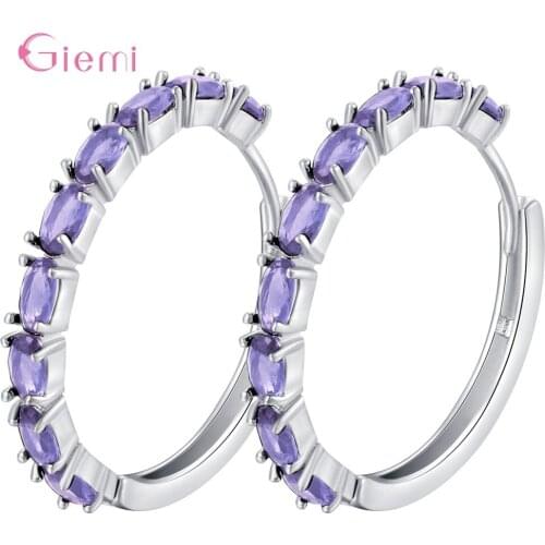 Authenic 925 Sterling Silver Luxury Cute Stackable Top Quality Crystal Hoop Earrings For Women Girl Party Jewelry Fast Shipping