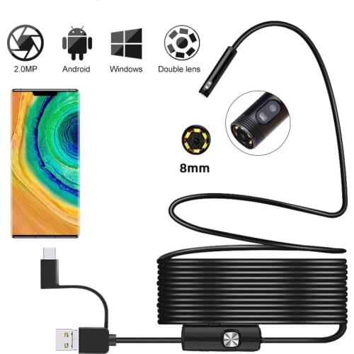 2020 Dual Lens car Endoscope Camera 8mm Type c Endoscope USB Boroscope Flexible Camera Pipe Inspection Screen for Android Phone