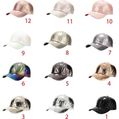 Unisex Wrinkle Cracked Faux Leather Baseball Cap Shiny Metallic Snapback Hat