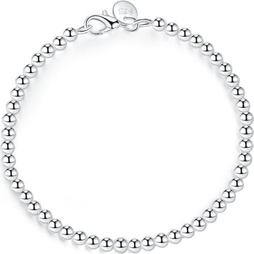 New Trendy 925 Sterling Silver Chain Men Bracelet Classic 4MM Beads Width Chain Bracelet For Men Women Jewelry Gift