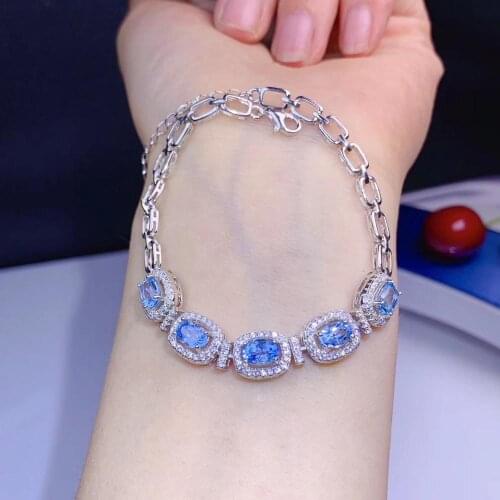 Natural blue topaz Bracelet Natural gemstone bracelet S925 silver Elegant square T geometry women party gift fine jewelry