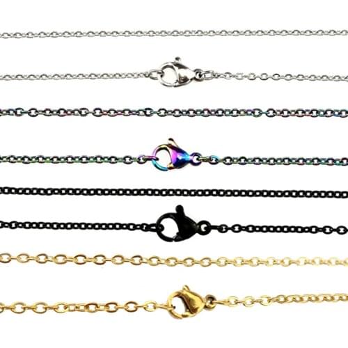 5x/lot 2mm Stainless Steel Chains Necklace 50cm 60cm 80cm 90cm Rainbow Silver Gold Color Link Chain Jewelry Making