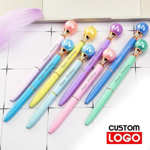 Color Pearl Pen Metal Ballpoint Pen Business Gift Pen Office Stationery Custom Logo School Supplies Lettering Engraved Name