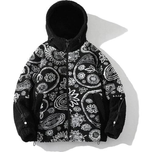 ERENEJIAN Unisex Fashion Floral Jackets And Coats Velvet Thick Warm Flower Printed Parkas Outerwear For Male Lambswool Tops