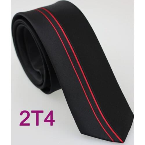 YIBEI Coachella ties Mens Slim Tie New Design Black With Red Vertical Stripes Microfiber Jacquard Woven Necktie SKinny Tie
