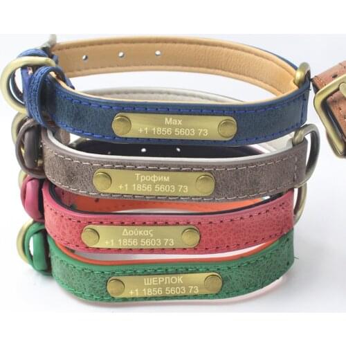 PU Leather Dog Collar Personalized Collar for Small/Medium Dogs Customized Name ID Tags for Pitbull Chihuahua Pet Products