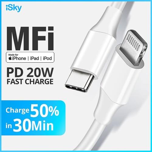ISky MFi Type C to Lighting for iPhone Cable 11 X 8 7 6 5 XR XsMax Pro PD Fast Charge C94 MFi Certified Data Sync for Macbook