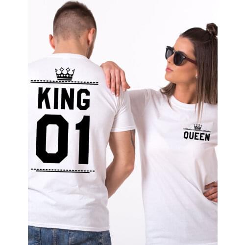 King Queen Letter Print LoversT Shirt Couple Short Sleeve O Neck Loose Tshirt Summer Women Man Tee Shirt Tops Camisetas Mujer