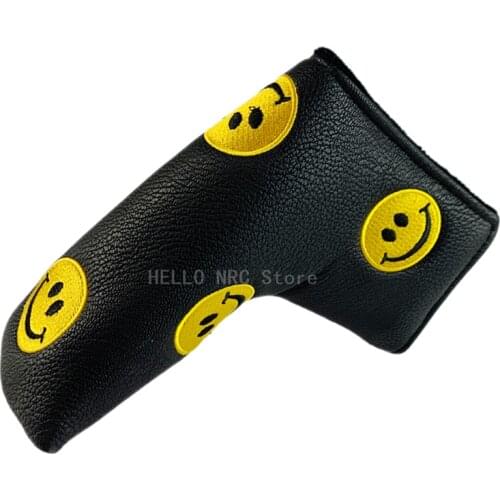 Golf Clubs Head Covers Putter Embroidery Smiley Face Pu Leather Velcro Closure Black