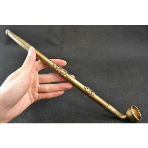 Collectible Decorated Handwork Copper Carving Dragon Phoenix Smoking Tool Pipe