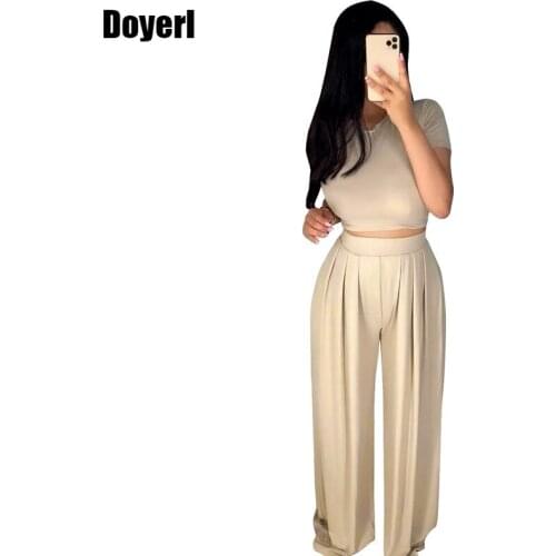 Elegant Two Piece Set Women Loose 2 Piece Wide Leg Pants Set Crop Top Lounge Wear Oversize Casual Summer Women Set Clothing