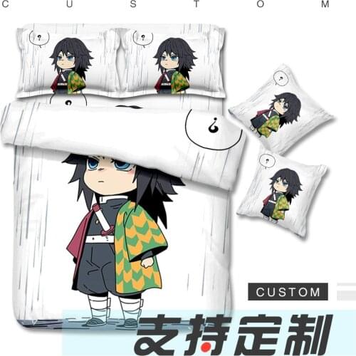 Demon Slayer Queen Bedding Set Duvet Cover Cute Bed Sheet Set Pillowcase Anime Cartoons Print Kawaii Home Quilt Comforter Sets