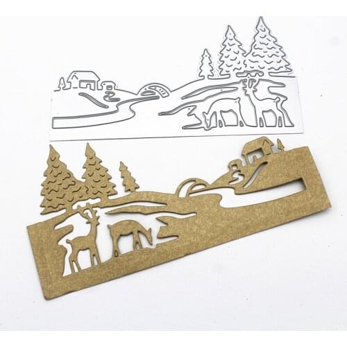 DIY Metal Hollow Cutters Dies New 2021 Christmas Village Stencils Craft Deer Forest Knife New Year Greeting Card Handmade Gifts