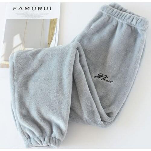 Male winter flannel pajama pants thickening coral fleece mink fleece thermal plus size solid rububer band sleep bottom trousers