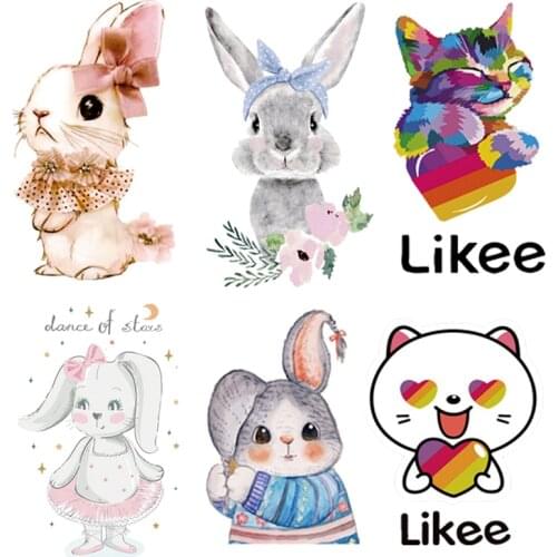 Rabbit stickers On Clothes Iron On Transfer Patches For Clothing Vinyl Stickers Kids Cute Animals Bunny Patch Stripes DIY Badge