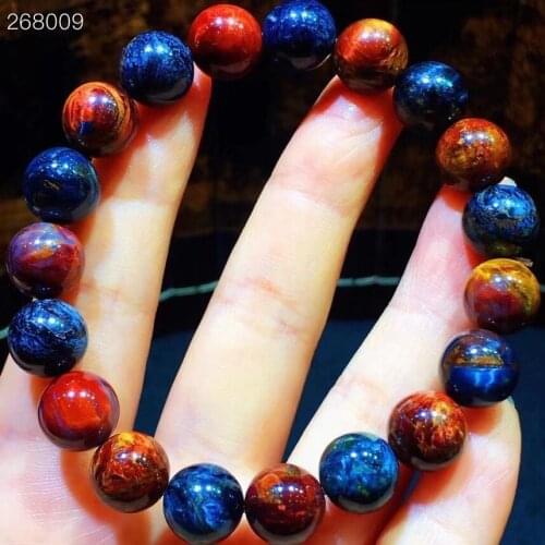 10.5mm Genuine Natural Blue Red Pietersite Gemstone Round Beads Bracelet Cat Eye Stretch Pietersite Bangle Namibia AAAAAA