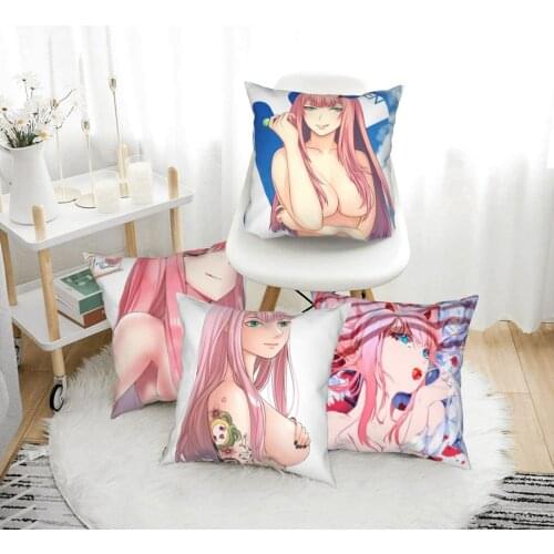 Zero Two Pink Girl 002 Goro Hiro Pillow Case Cushion Anime Harajuku Polyester Decor for Home Car Sofa Body PillowCase