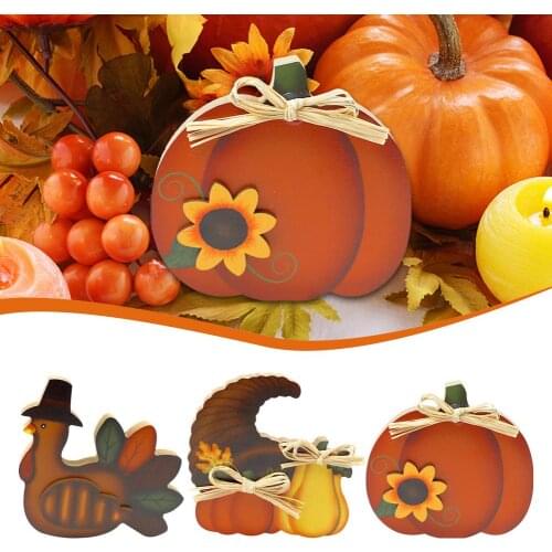 Fall Pumpkin Decor Halloween Thanksgiving Pumpkin Wooden Ornament Turkey Party Scene Arrangement Home Decorative Crafts