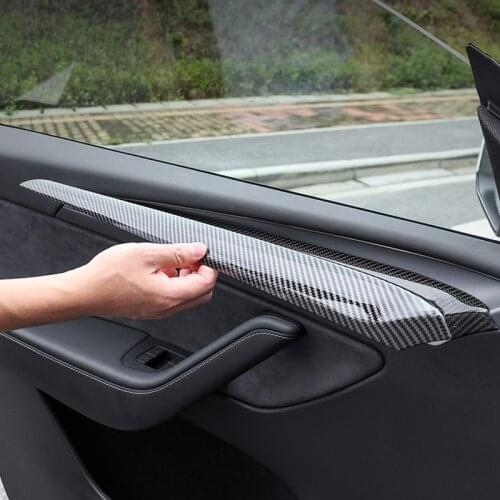A Pair ABS Auto Accessories Interior Modification For Tesla Model 3 Y 2021 M3 MY Car Door Inner Carbon Fiber Decoration Trim