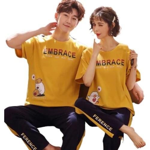 Couple Pajama Set Summer Male Cotton Short Sleeved Men And Women Sleepwear Pijama Casual Lover Home Wear