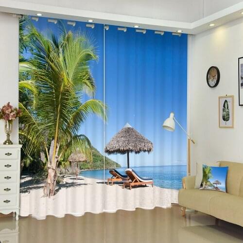 Beach Curtain Luxury Blackout 3D Window Curtains For Living Room Bedroom Drapes Cortinas Rideaux Customized size Cushions cover