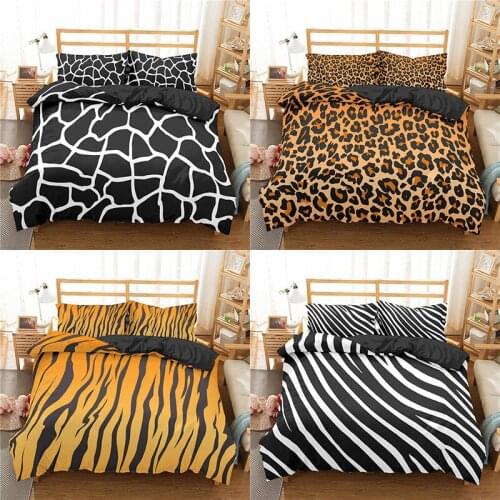 HD Digital Print Leopard Zebra-stripe Bedding Sets Duvet Cover+ Pillowcase 2/3pcs Single Twin Queen King bed set US/AU/EU size