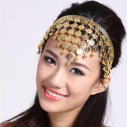 Belly Dance accessories Headdress belly dancing Cordate Hanging bells hairpin/headband indian dance gold/silver hair bands