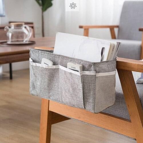 Cotton Linen Bedside Storage Car Organizer Hanging Bag Dorm Rooms Sundries Multi Pockets Bunk Beds Side Pouch Magic Sticker