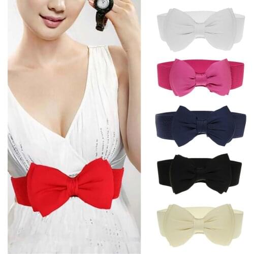 Women Belt Fashion Bowknot Buckle Waistband Vintage Wide Waist Belts for Women Elastic Stretch Waist Belt ceinture femme