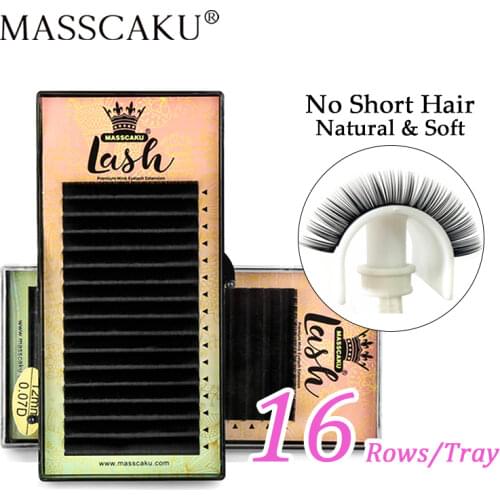 MASSCAKU 16rows/case 8~16mm and mix premium natural synthetic mink individual eyelash extension makeup cilia professional