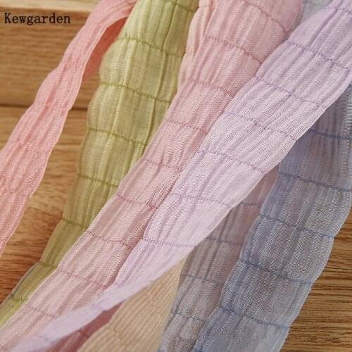 Kewgarden Folds Stripe Voile Ribbon 1" 1-1/2" 25 40mm DIY Hairbow Girl Hairpin Accessories Handmade Tape Packing Riband 10 Yards