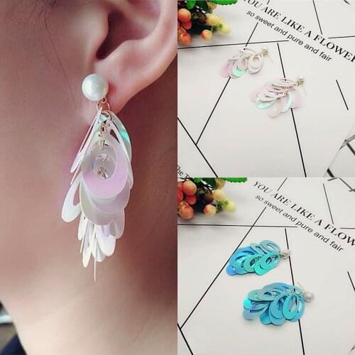 ROSE LIFE Korean Style Fashion Simple Long Sequins Tassel Stud Earrings Geometric Earrings For Women Bridesmaid Gift