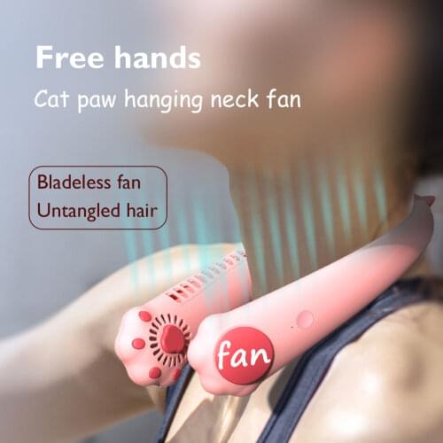 Neck Fan Portable Mini Bladeless Fan USB Rechargeable Fan Hanging Sports Fans with Cat Claw for Home Outdoor Air Cooling