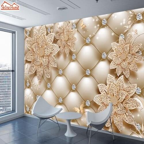ShineHome-Floral Soft Roll Diamond Jewelry Wallpaper 3d for Walls Wallpapers 3 d Living Room Hall Wall Paper Mural Roll Home Art