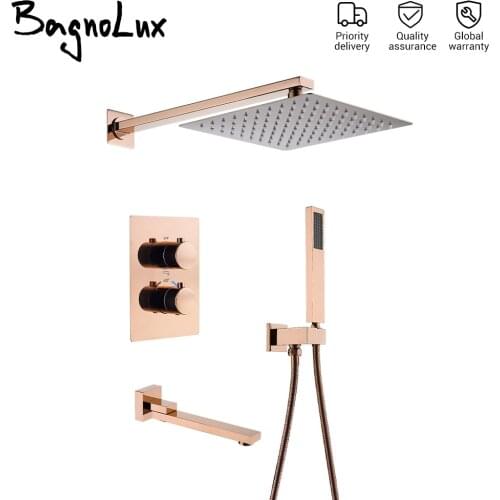 Thermostatic iBathroom Shower System Faucet 8-12" Head Concealed Bathtub Kit RainFall Diverter Bath Mixer Tap Set Fixed Support