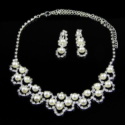 Party Wedding Bridal Party Chic Shiny Rhinestone Faux Pearl Necklace Earrings Set hot