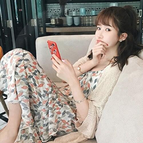 2021 Spring and Summer Romantic Pregnant Womens Sling Dress + Sun Protection Suit Loose Female Floral Skirt