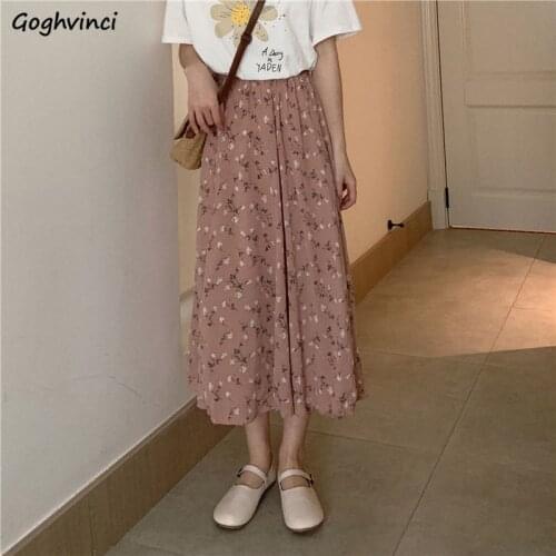 Skirts Women Mid-calf Sweet Floral Preppy Style Folds Empire A-line Summer Lovely Plus Size Female Sundress Korean Popular Girl