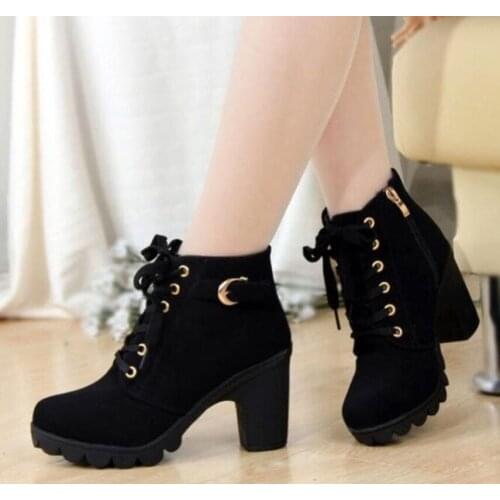 2021 Hot Fashion Women High Heel Half Short Ankle Boots Winter Snow Botas Fashion Footwear Warm Heels Boot Shoes Women Boots
