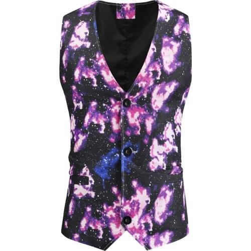 New Arrival Mens Gentleman Starry Sky Printing Slim Fit Casual Suit Vest Mens Prom Party Dress Waistcoat