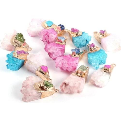 1pcs Natural Stone Charms Pendants Crystal Agates Gold-plated for Necklace Earring Accessories or Jewelry Making DIY 18x38x12mm