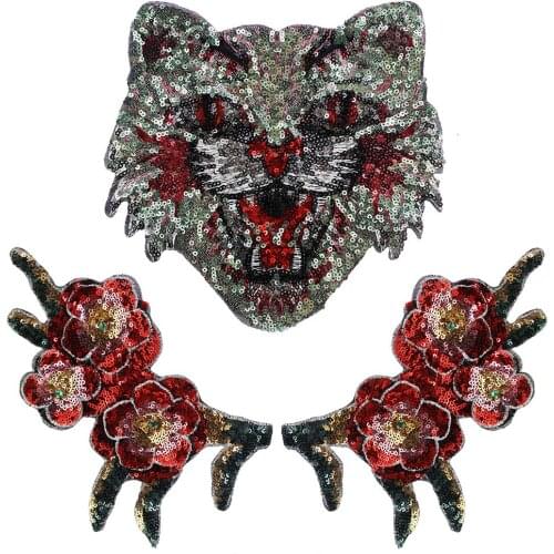 10set Sequin Leopard Head Embroidery Applique Flower Fabric Patches for Clothes Applique Badges Sewing Accessories TH1343