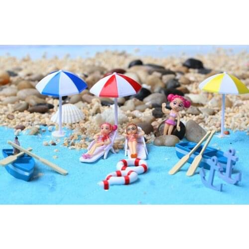 16pcs/lot Garden Miniature Ocean Style World Landscape Sea Beach Sand Sunshine Bikini Lounge Boat Umbrella Anchor KS 018