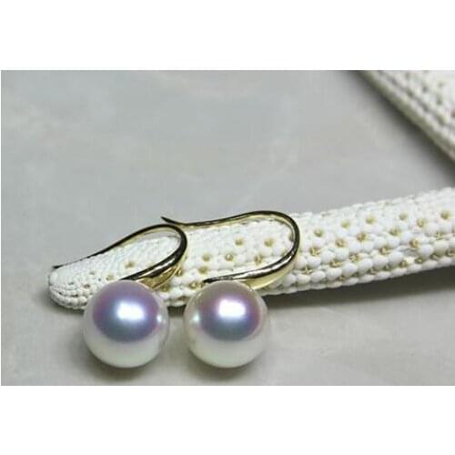 18k gorgeous 9-10mm south sea round white pearl earring