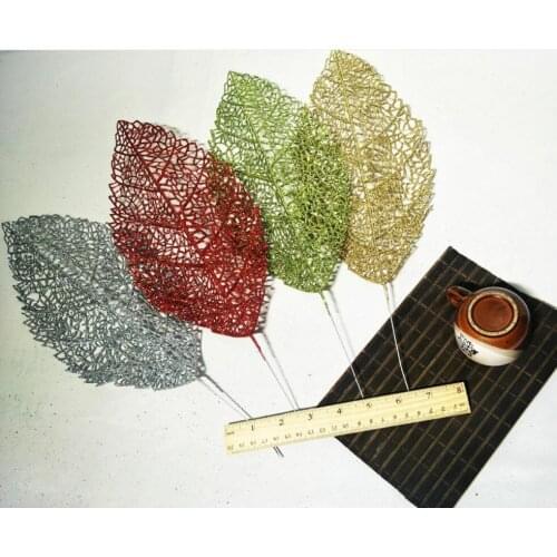 20pcs 40cm Glitter Powder Magnolia denudata Leaf Branch Flower Arrangement For Christmas Party Tree Venun Hanging Decoration