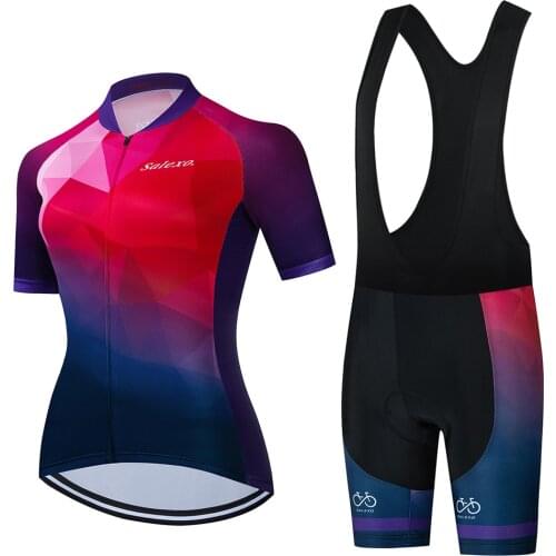2021 Summer Women Short Sleeve Cycling Clothing Ropa Ciclismo Bicycle Jersey Set Female Ciclismo Girl Bike Bib Short 19d Pant